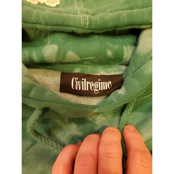 Civil Regime Aqua Marble Rose Hoodie Men's Size L Tie Dye Embroidered Flowers - Picture 2 of 10